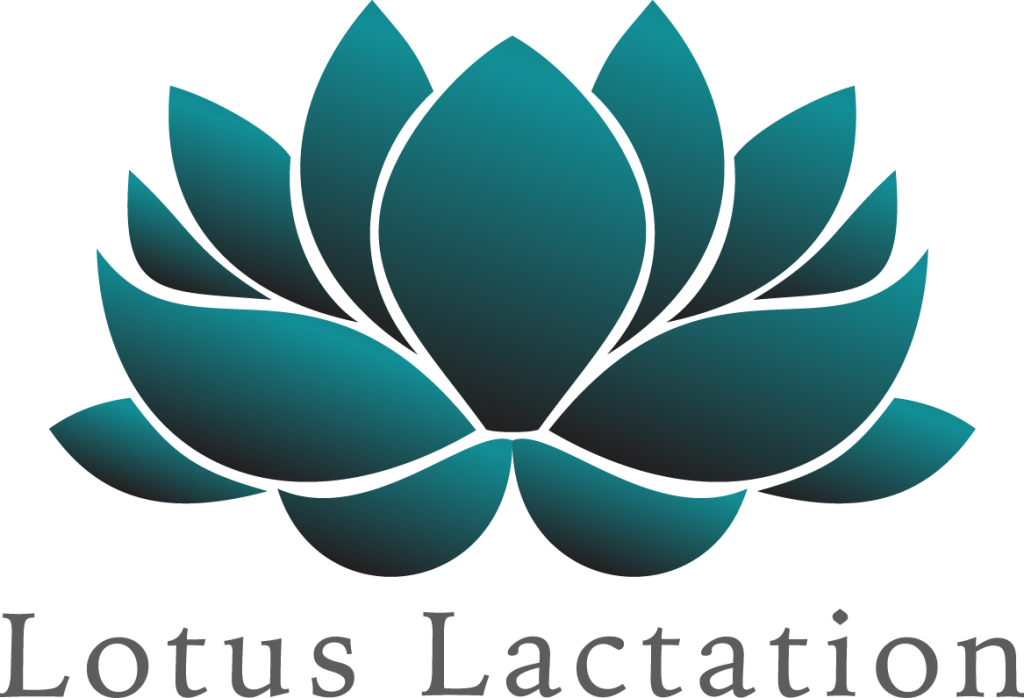 blue-green logo graphic of a lotus flower above the words Lotus Lactation